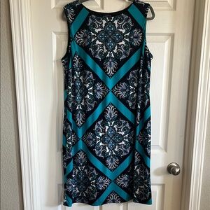 INC International Concepts Teal and Black Patterned Sheath Dress